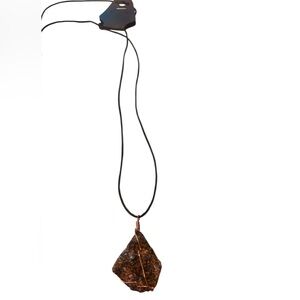 Raw Rhodonite Healing Necklace – Copper Wire Wrapped with Black Cord⭐️SALE 2/$40